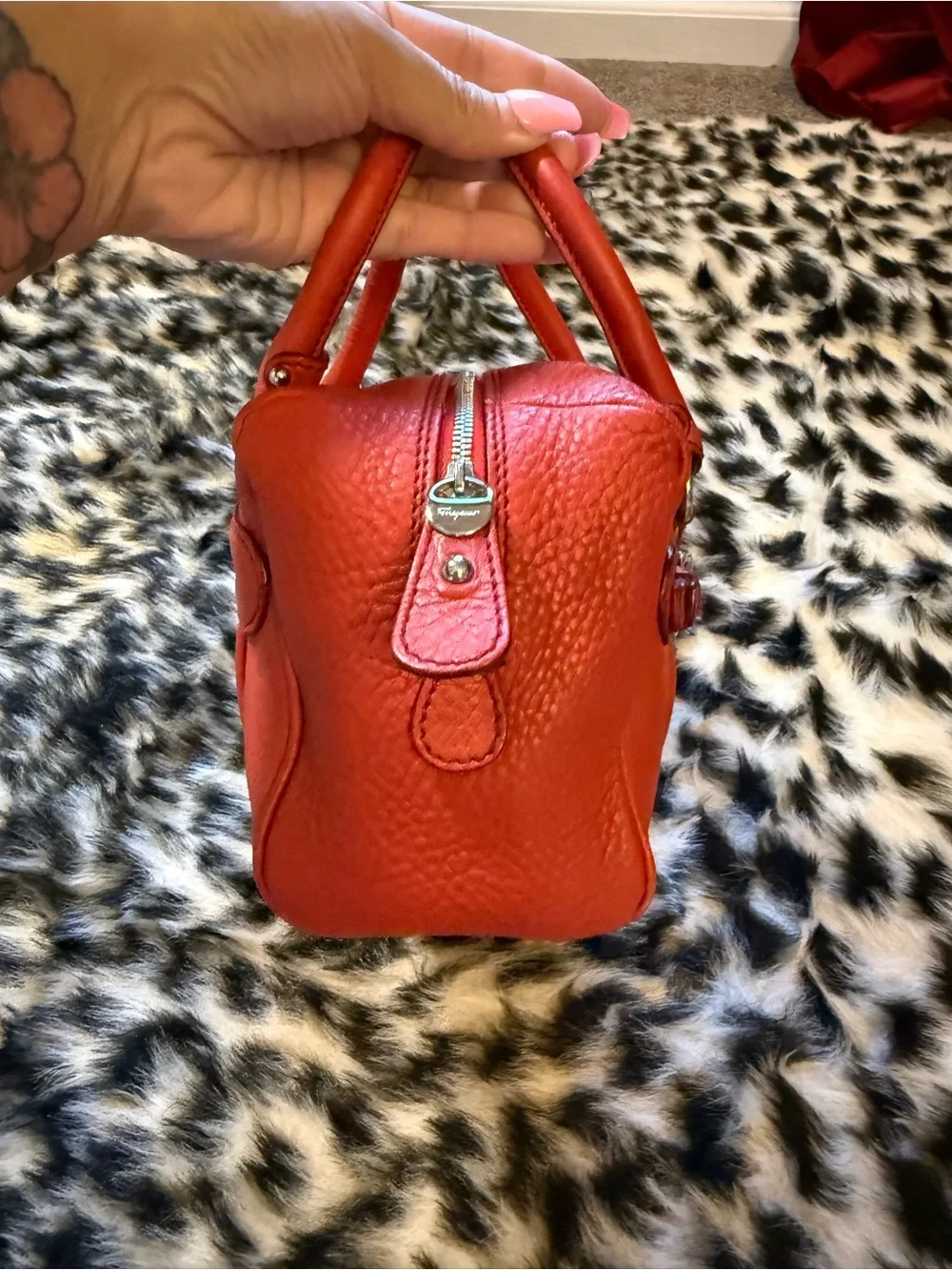 Salvatore Ferragamo Mini Red Pebble Leather Satchel Crossbody